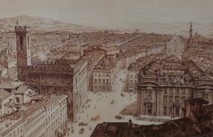 Vista de Piazza di San Firenze y Piazza Santa Croce, Florencia de Giuseppe and Sanesi, Nicola Poggi